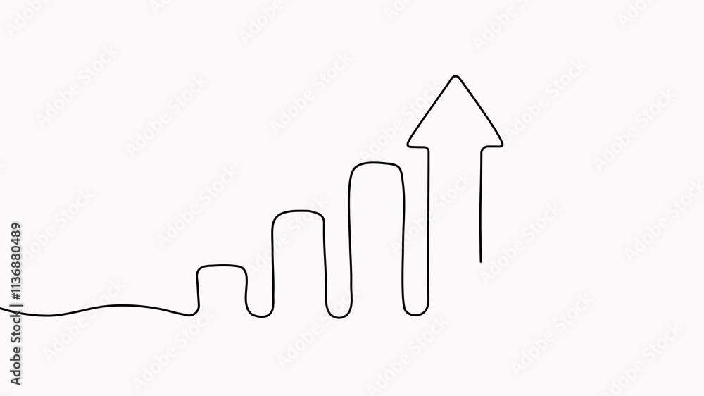 Poster growing arrow graph continuous line drawing animation. successful business strategy symbol animated 