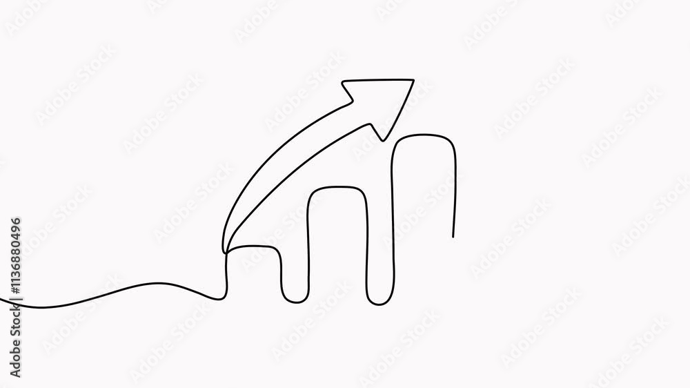 Poster growing arrow graph continuous line drawing animation. successful business strategy symbol animated 