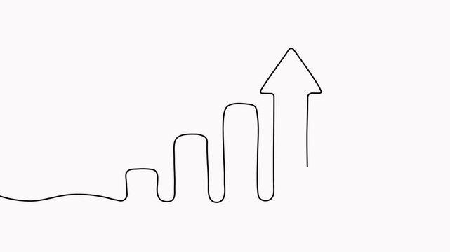 Growing arrow graph continuous line drawing animation. Successful business strategy symbol animated video.