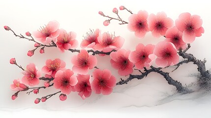 Elegant Branch with Soft Pink Flowers in Full Bloo