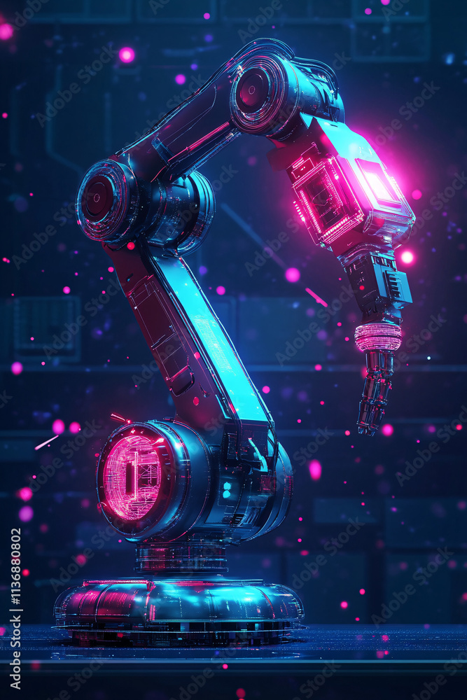 Aufkleber a futuristic robot arm icon with glowing data, symbolizing industrial automation platforms, smart ro