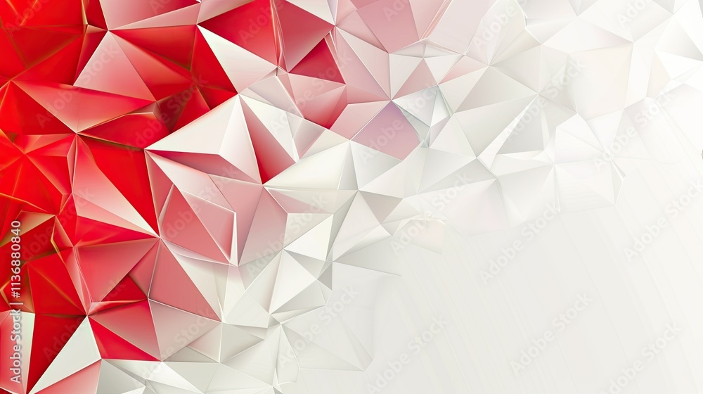 Poster abstract geometric design featuring red and white triangular shapes.