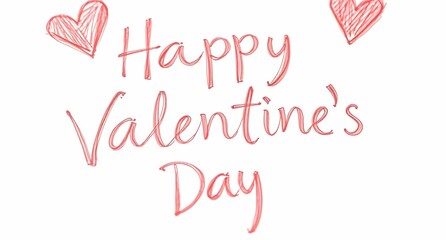 happy valentines day sketch with two love hearts on a white background 