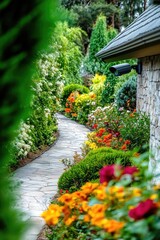 Obraz premium Stone Walkway with Colorful Flowers