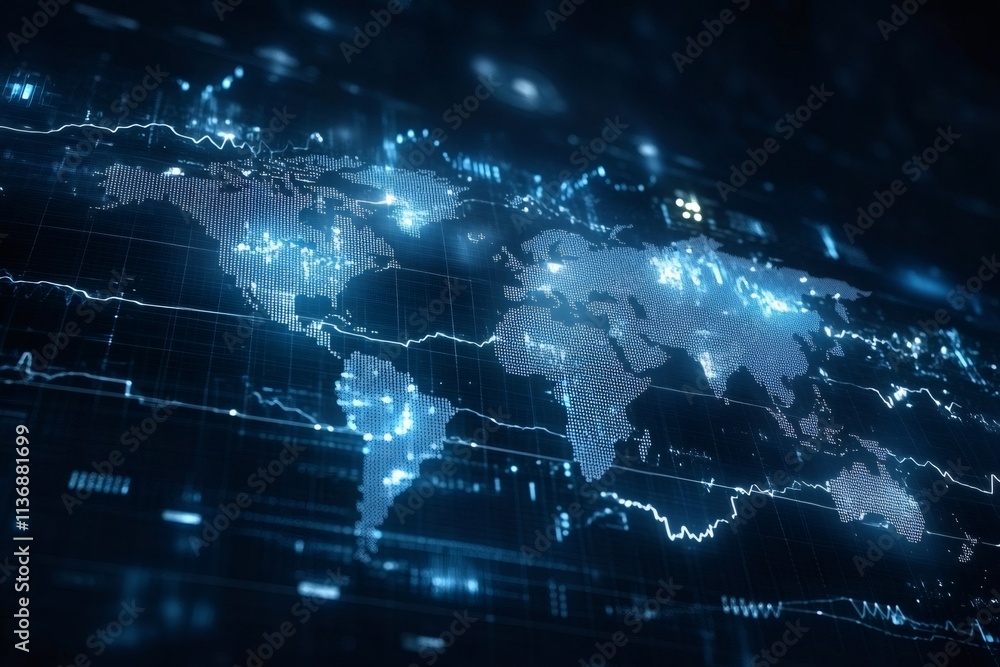 Aufkleber Global business and market data analysis showing global connection and data flow