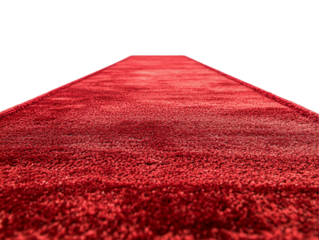 A red carpet, isolated on a transparent background, highlighting its texture and details, perfect for luxury, events, or elegant-themed designs.