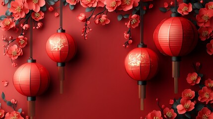 Charming Red Lanterns Gracefully Hanging from a Wall