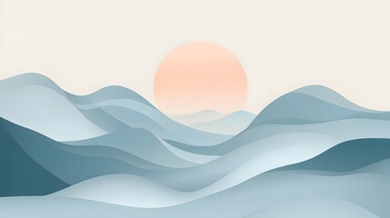 Serene Blue Mountainscape Under a Soft Orange Sun