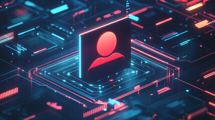 A futuristic student ID icon surrounded by educational data, representing online enrollment platforms, smart student management, and digital verification tools. 