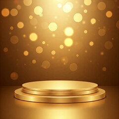 round gold stage showcase platform with shimmering bokeh light background