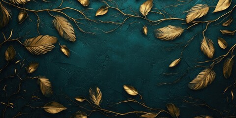 Golden foliage on green background