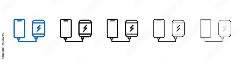 Poster mobile charging with power bank icon outline vector logo for web ui