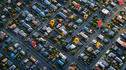 Aerial View of Detailed Architectural Floor Plan and Neighborhood Layout