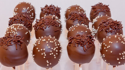 Close-up of assorted chocolate cake pops 