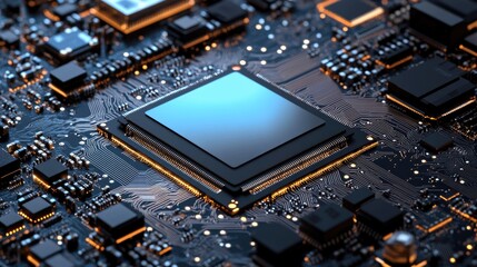 Obraz premium Computer Chip on Motherboard