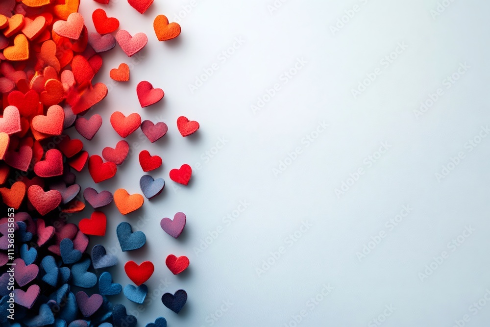 Poster colorful hearts creating a gradient on light blue background