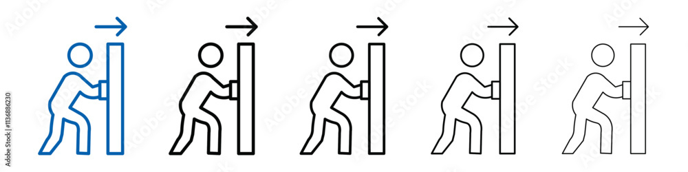 Poster person push the door icon outline vector logo for web ui