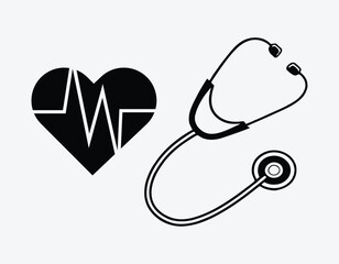 healthcare symbol with heart rate monitor and stethoscope