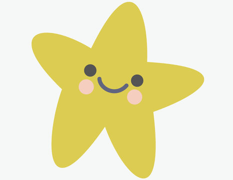 Cute gold star cartoon with a smile illustration vector
