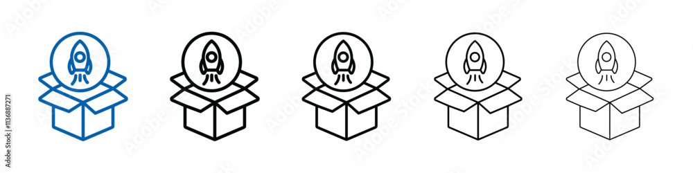 Poster product release icon outline vector logo for web ui