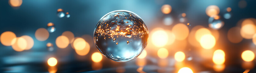 Abstract Sphere Background,  Glowing Orb with Inner Lights and Bokeh Effects