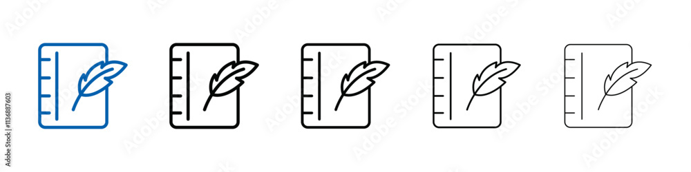 Poster quill pen and notebook page icon outline vector logo for web ui
