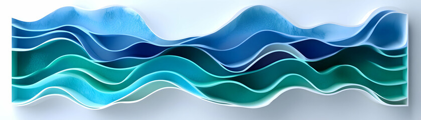 Fototapeta premium Abstract Blue Green Wave Layers, Fluid Form, Organic Design, Soothing Color Palette, Modern Art