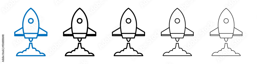 Poster rocket launch outline vector logo for web ui