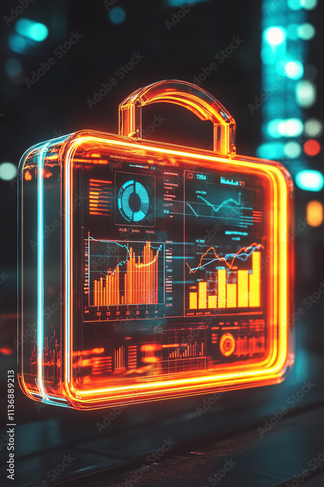 Aufkleber a glowing briefcase icon with data charts representing online job platforms, remote work tools, and 