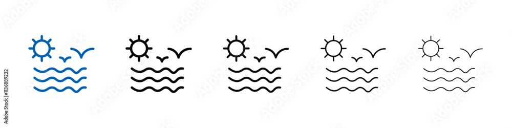 Aufkleber sea with seagull icon outline vector logo for web ui