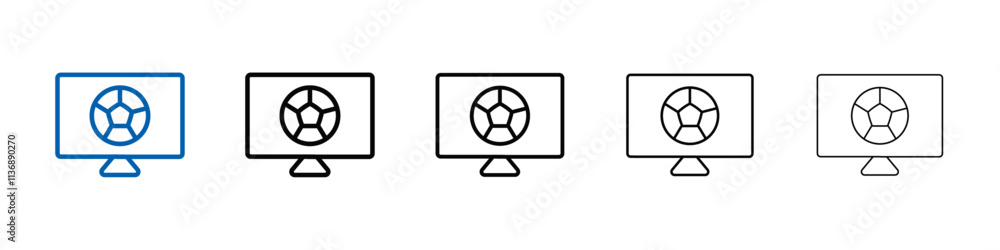 Poster soccer live match on tv icon outline vector logo for web ui