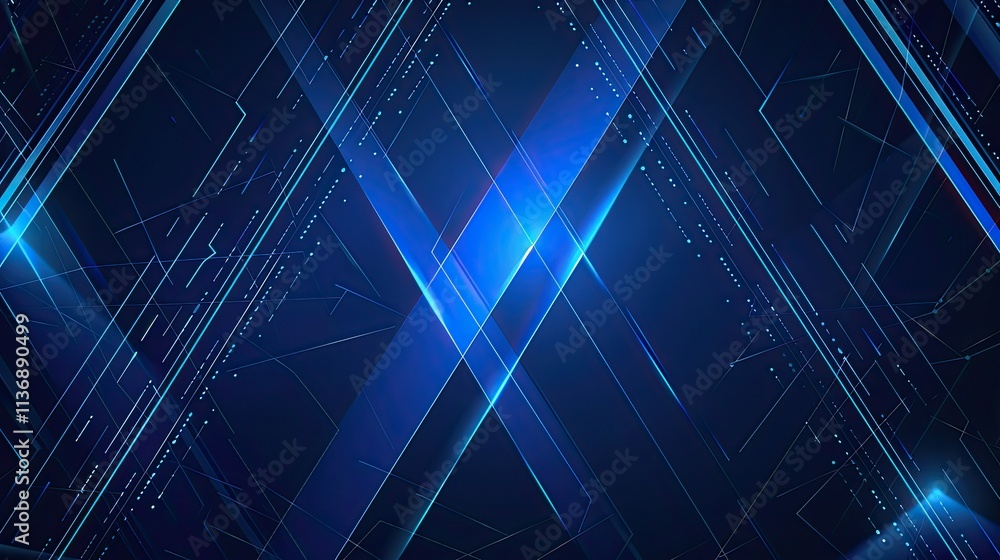 Poster abstract blue background with intersecting lines and glowing elements, ideal for tech themes.