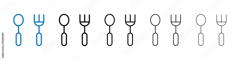 Aufkleber spoon and fork icon outline vector logo for web ui