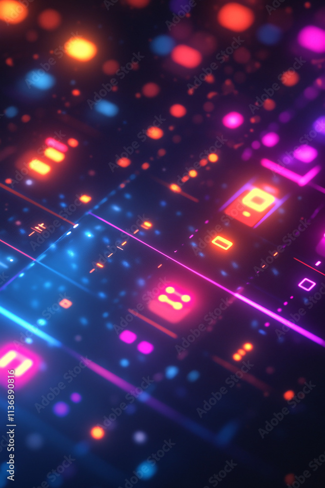 Poster a glowing calendar icon with interactive scheduling data, representing online event planning tools, 