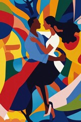 Colorful Dance: Joyful Abstract Art Depicting Passionate Embrace