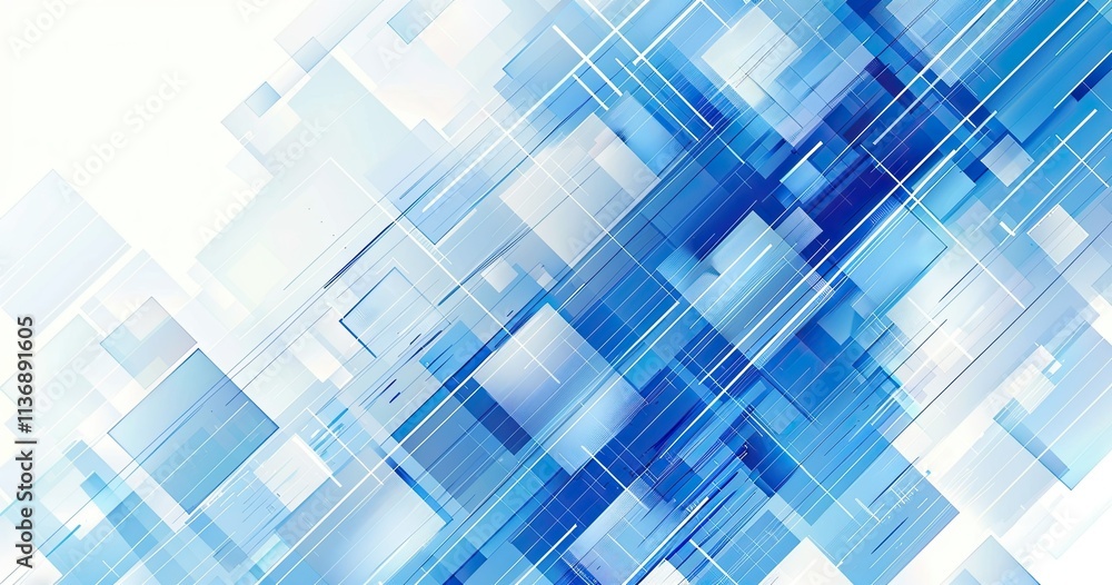 Poster abstract blue geometric design with overlapping shapes and lines for modern backgrounds.