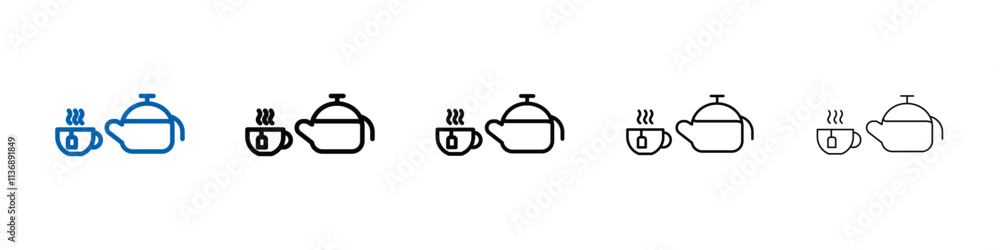 Aufkleber teapot with teabag on cup icon outline vector logo for web ui
