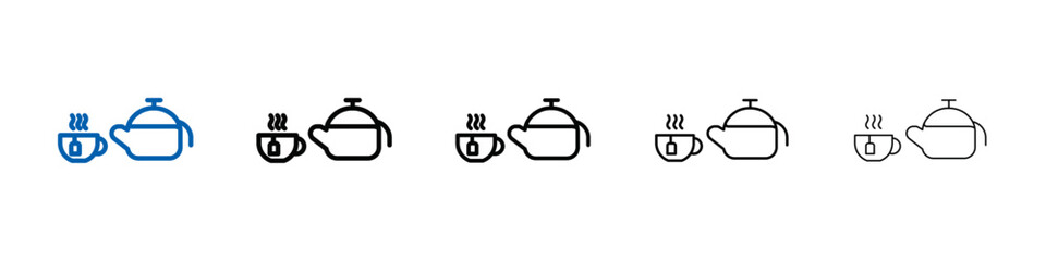 Teapot with teabag on cup icon Outline vector logo for web ui