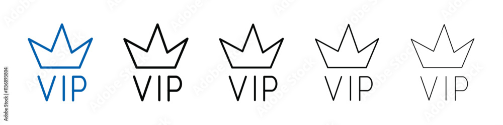 Poster vip text with crown icon outline vector logo for web ui