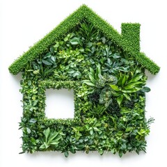 Naklejka premium House made of green plants isolated on white background, symbolizing eco-friendly architecture, sustainable design, and green living concepts.