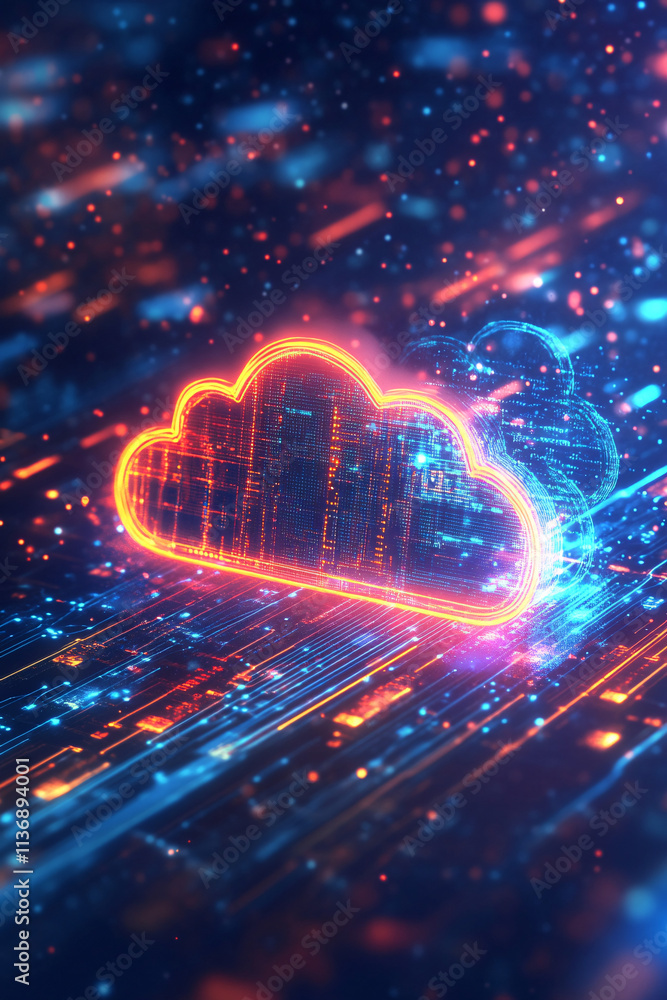 Aufkleber a glowing cloud icon with data streams surrounding it, symbolizing online storage, cloud computing p