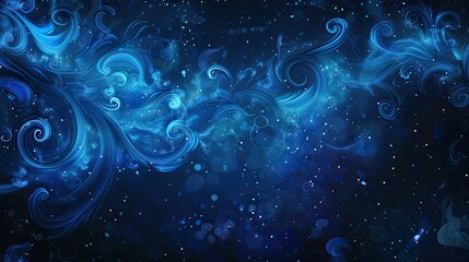 A swirling blue abstract design resembling cosmic elements and ethereal beauty.
