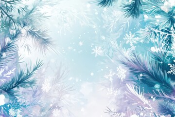 Winter Scene with Snowflakes and Pine Branches.