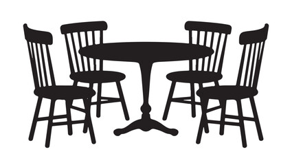 Silhouette of a dining table with chairs around it.