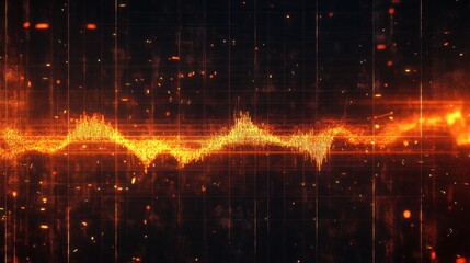 Fiery orange waveform pulses across a dark grid.  Intense energy visualized. Abstract digital art.