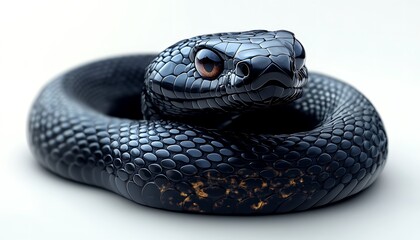 Obraz premium Sinister Black Snake Coiled Up 