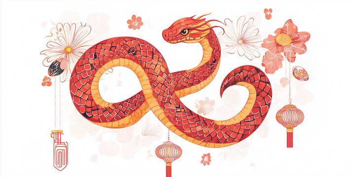 Red snake illustration on a white background celebrating Chinese New Year