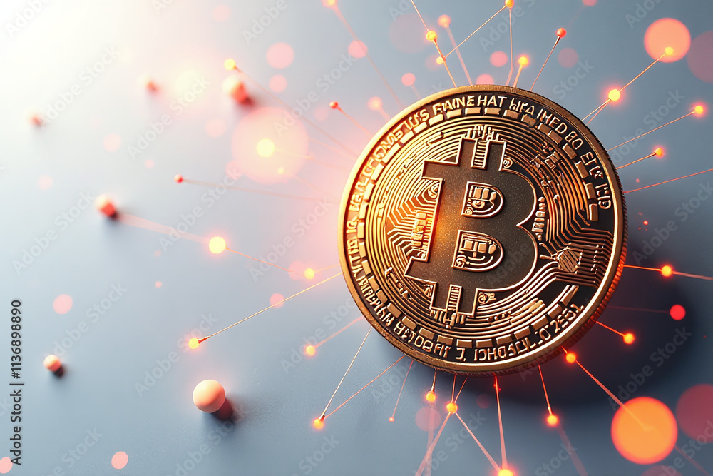 Poster artificial intelligence enhances digital bitcoin currency designs visually simple white background d