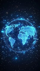 Fototapeta premium Global Network Concept with Blue Light Effect on Dark Background.