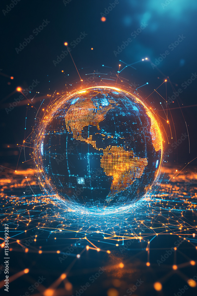 Aufkleber a glowing globe icon connected to digital real-time weather data and climate change analytics, repre